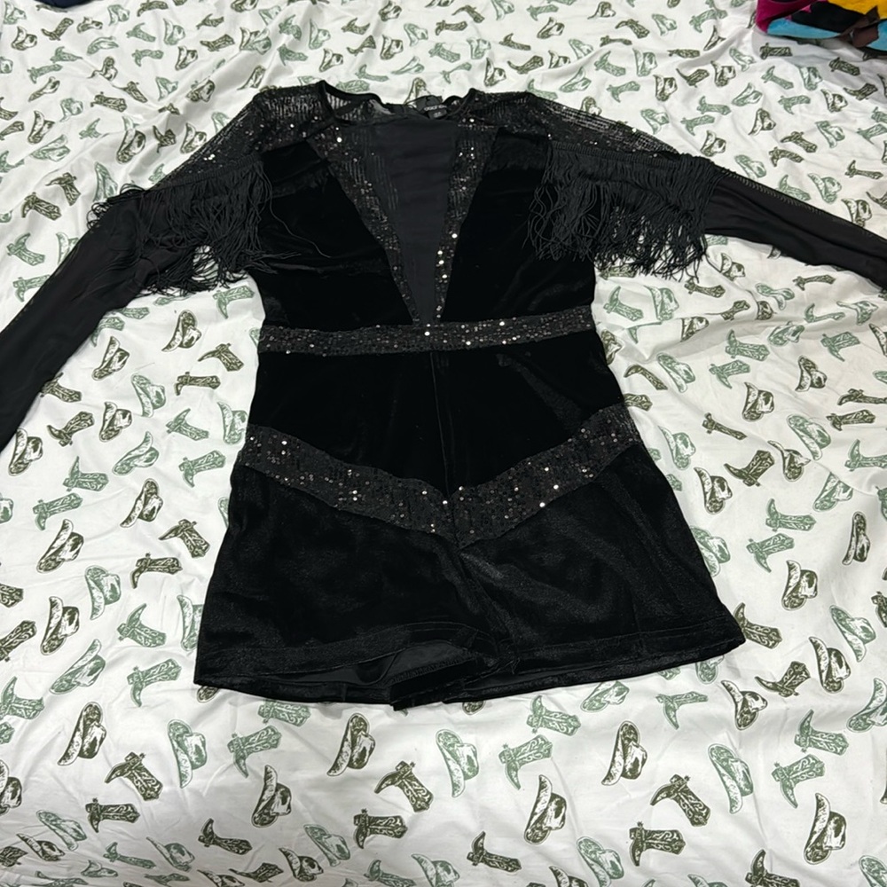 Velvet fringe romper